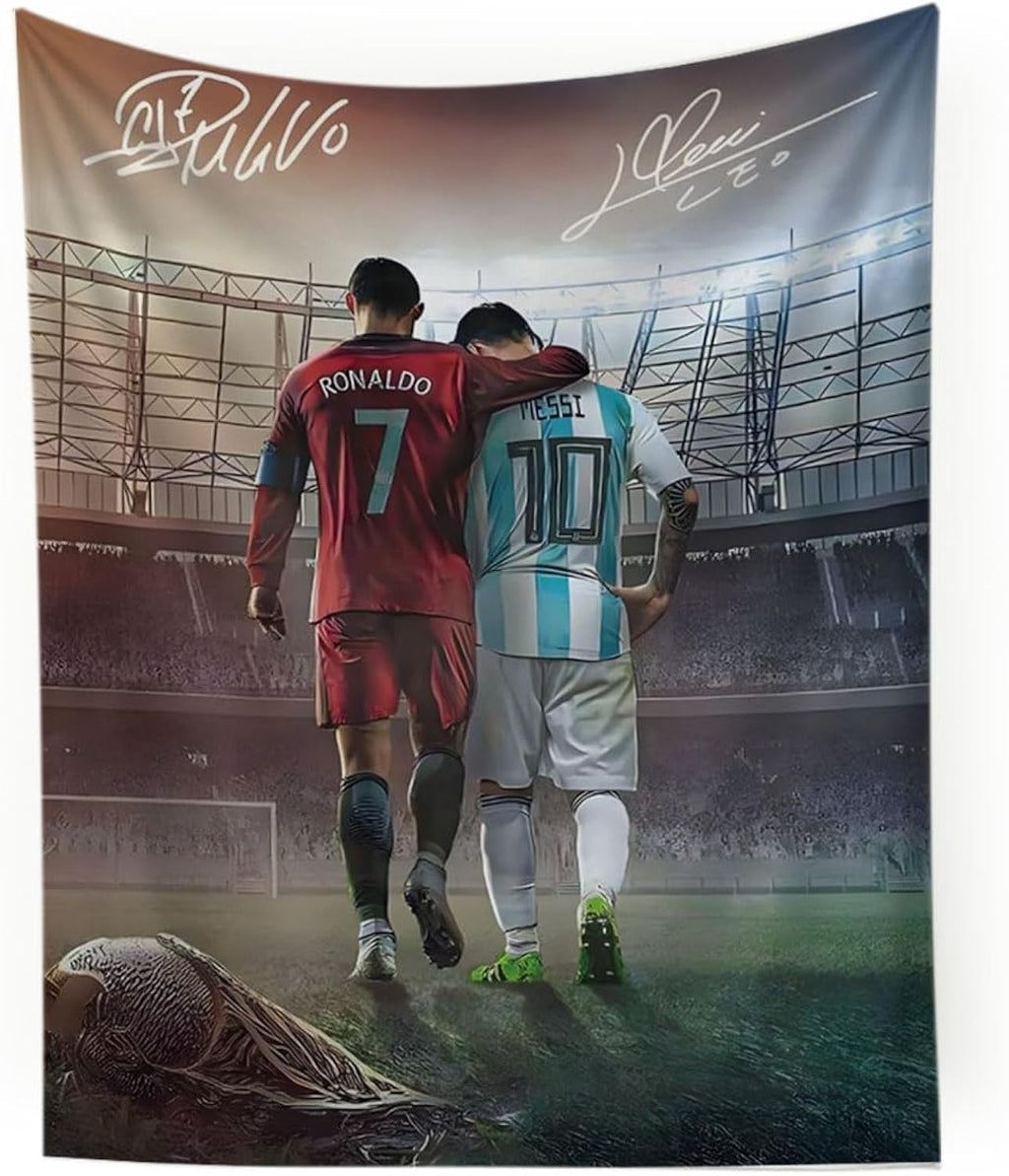 Cristiano Ronaldo World Cup Soccer Tapestry for Teens Fans - Single-Sided HD Fade-Resistant Print, Machine Washable Polyester, 4 Corner Grommets, Indoor Wall Decor for Bedroom/Living Room, 35.4x47.2 Inches (Red-Blue)