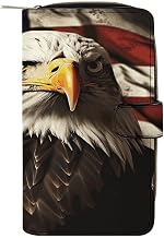 Bald Eagle Flag Veterans Wallet for Women Elegant Leather Clutch Wallet Large Capacit Credit Card Holder Long Cute Cash Purse Travel Minimalist Coin Purse Bifold Zipper Coin Pocket