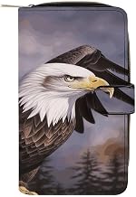 Bald Eagle Wallet for Women Leather Bifold Wallet Compact Cute Cash Purse Ladies Clutch Wallets Large Capacity Credit Card Holder Travel Zipper Coin Pocket