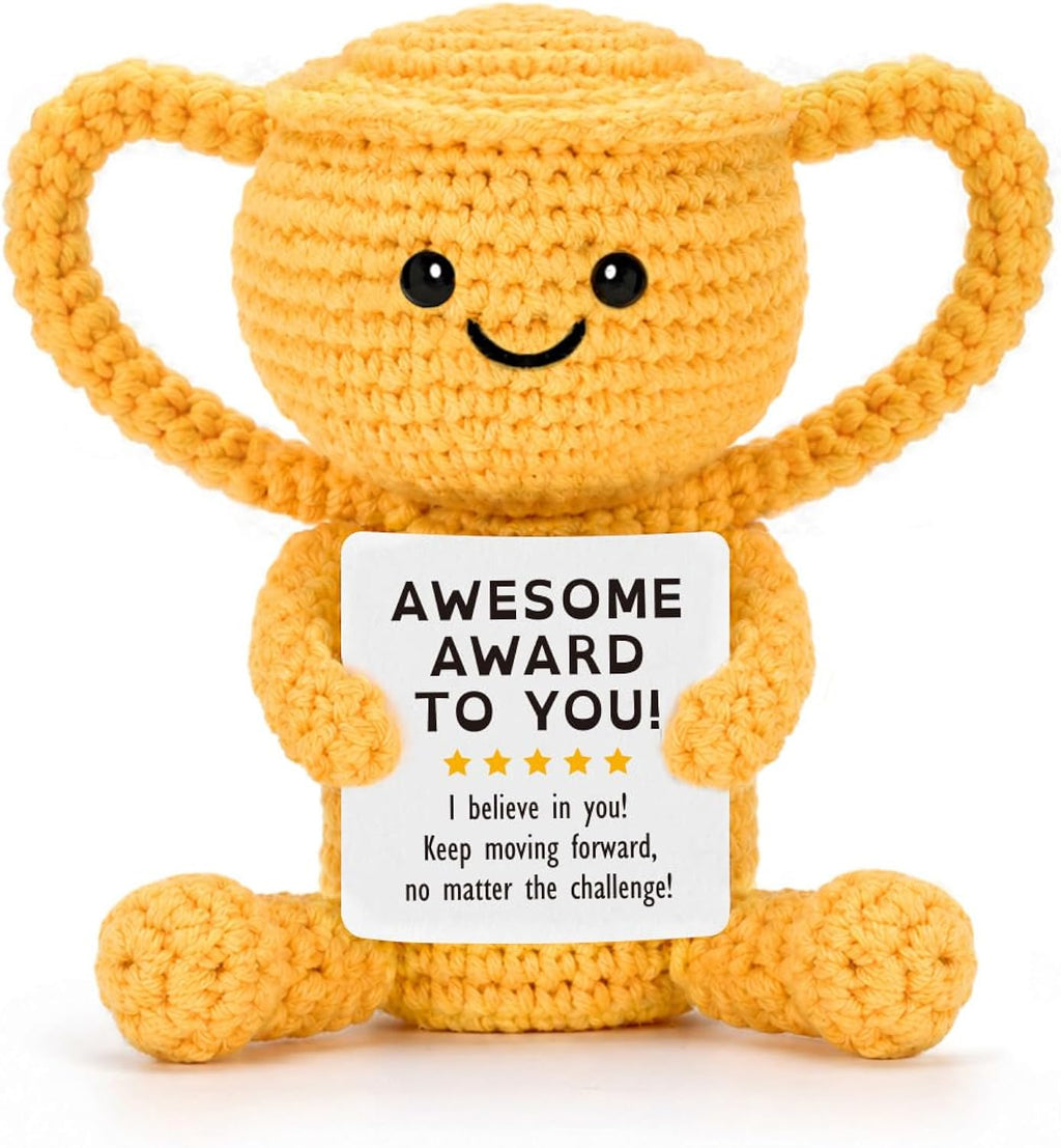 Xinezaa Mini Birthday Gifts for Teen Boys Girls Back to School Trophy Award | Graduation Gifts for Son Brother Daughter Sister Coworker, Emotional Positive Support Funny Handmade Crochet Cheer Up