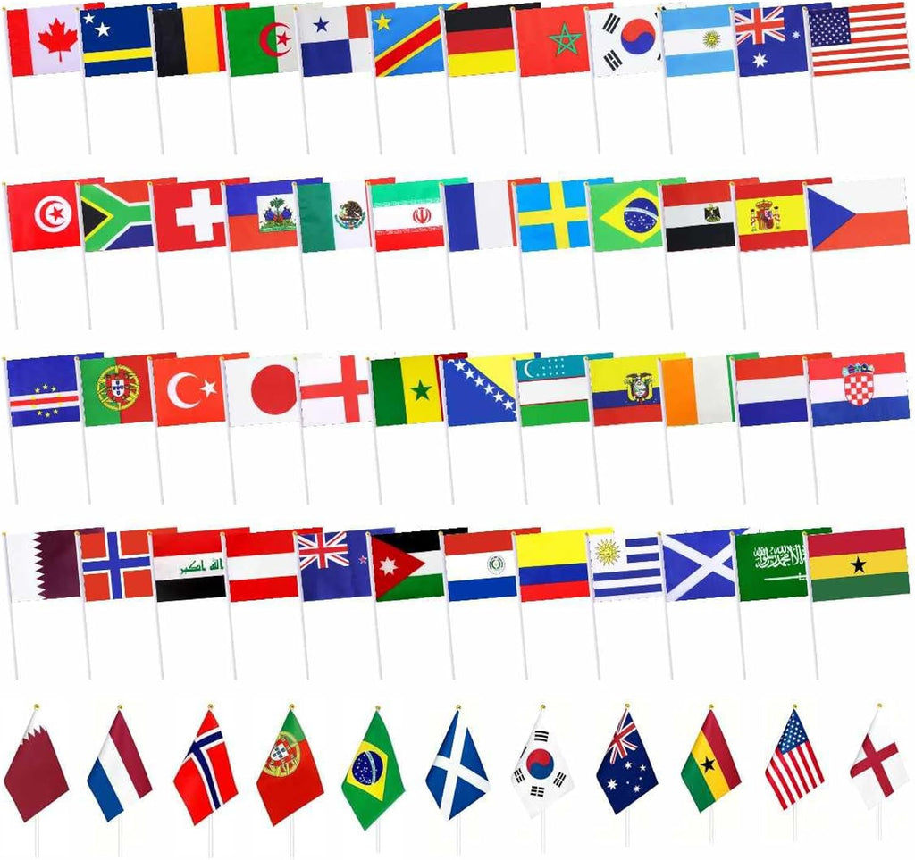 48 Countries Sticks Flag for 2026 World Cup, Small Mini Hand Held Flag Decorations for Football Events, Pub, Classroom, Home Party and Outdoor Sports Gathering
