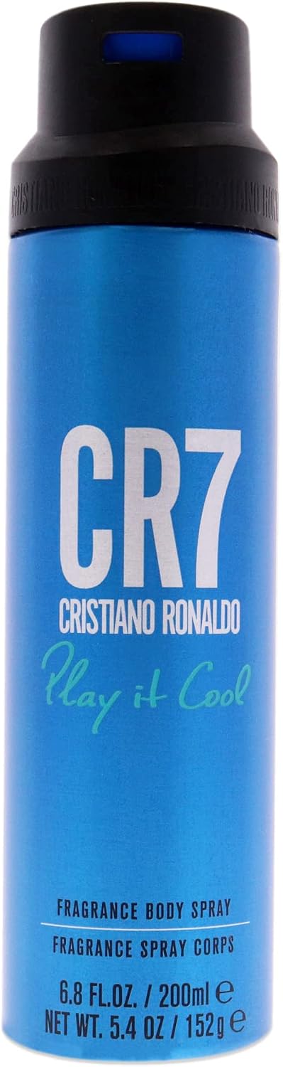 CR7 Play It Cool Body Spray for Men - 6.8 oz - Fresh Citruses Masculine Fragrance with Notes of Bergamot, Lavender, Musk Scent - Long Lasting - Travel Size - Premium Gift for Him
