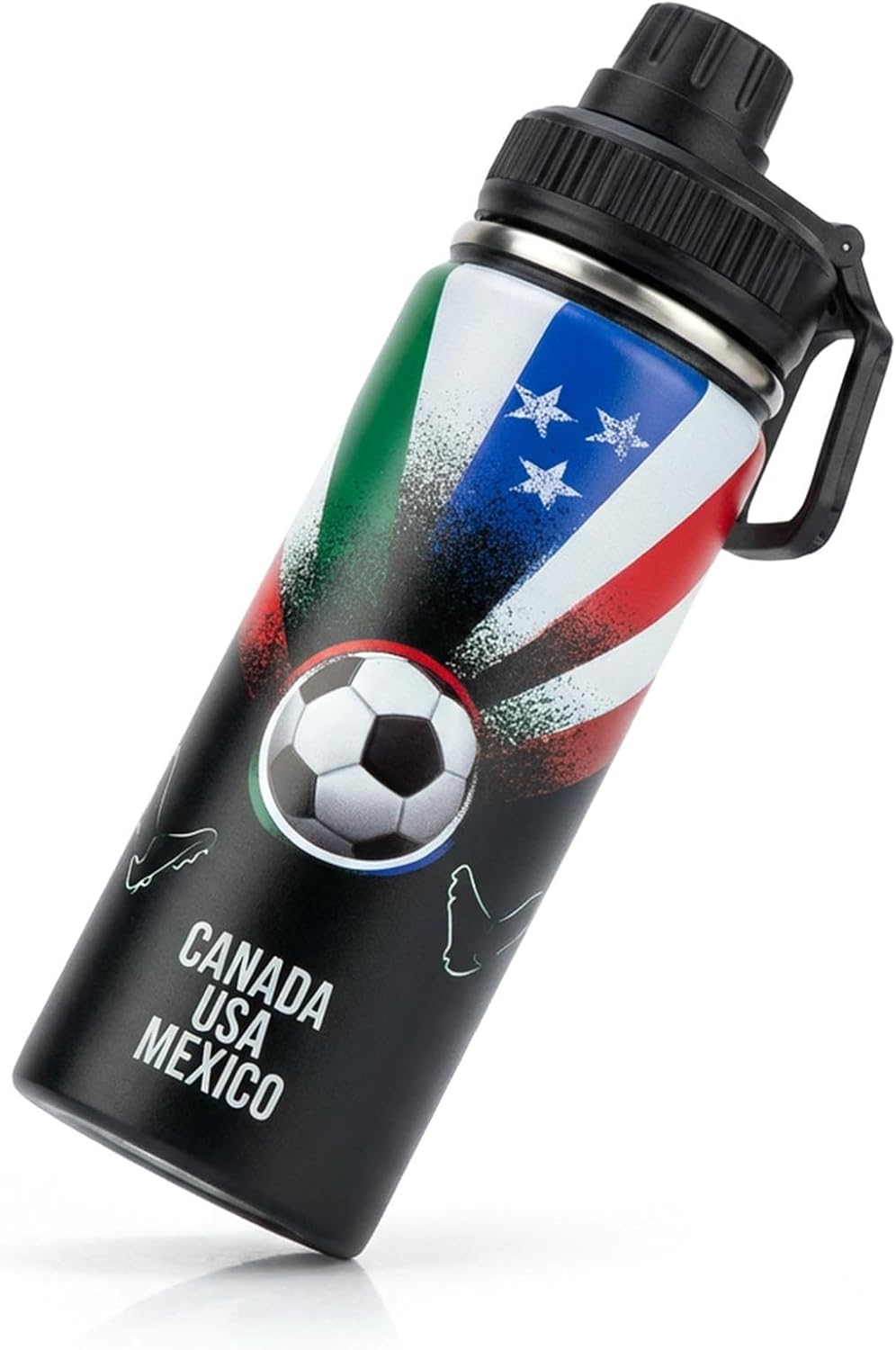 2026 Soccer Fan Edition18 oz Water Bottle – Canada USA Mexico Host Countries Souvenir – Vacuum Insulated Stainless Steel Sports Flask with Leak-Proof Spout Lid – Best Gift for Football Enthusiasts
