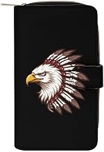 Bald Ea-gleS Native US Indian Leather Wallet Card Holder Large Capacity Phone Clutch Purse for Men Women