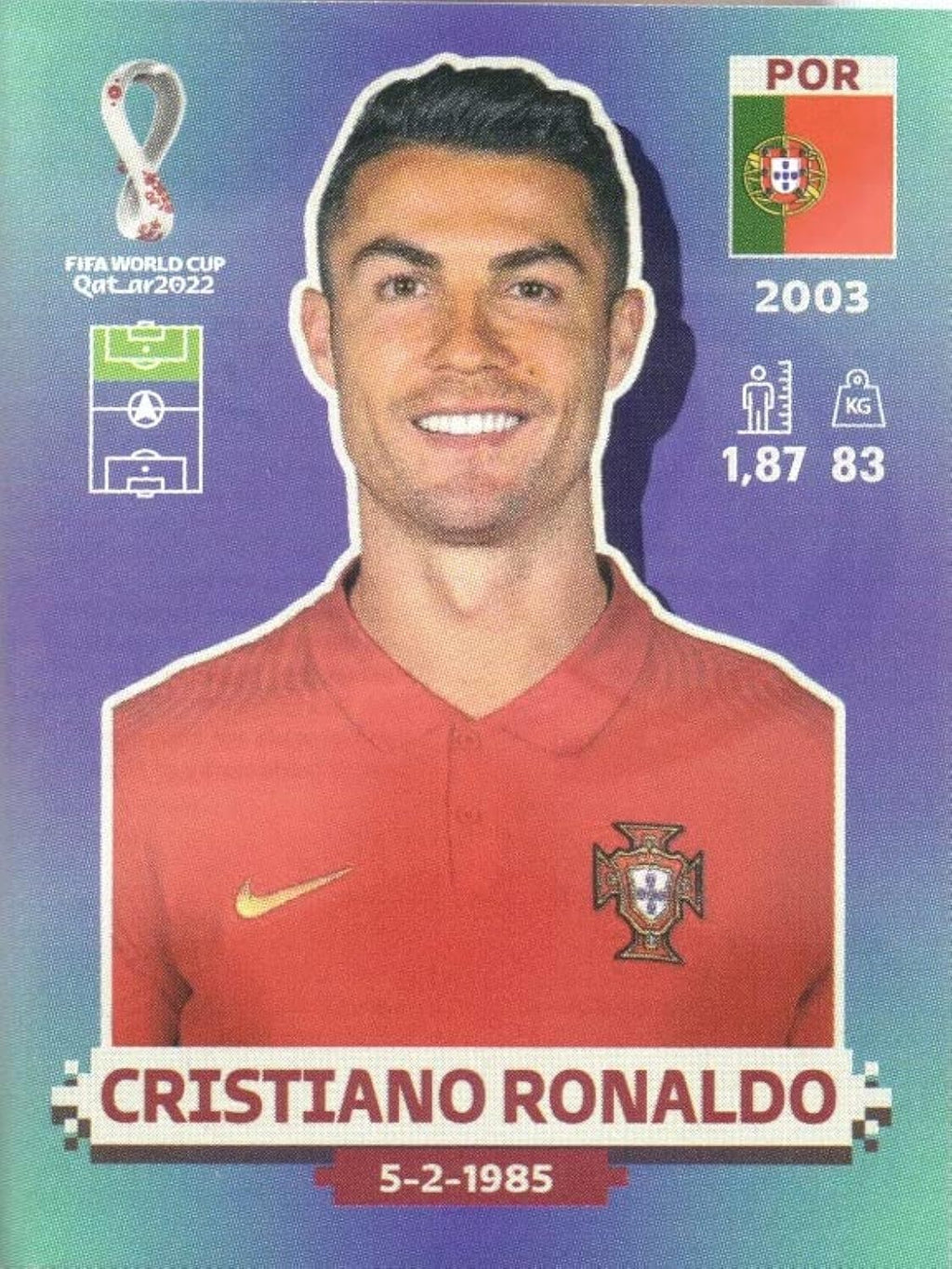 2022 Panini World Cup Stickers #POR18 Cristiano Ronaldo Portugal Soccer Sticker - Blue Back