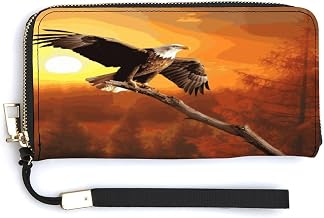 Golden Sunset Bald Eagle Wristlet Wallet for Women Large Clutch Cash Long Wallet with Zipper Checkbook Clutch Purse