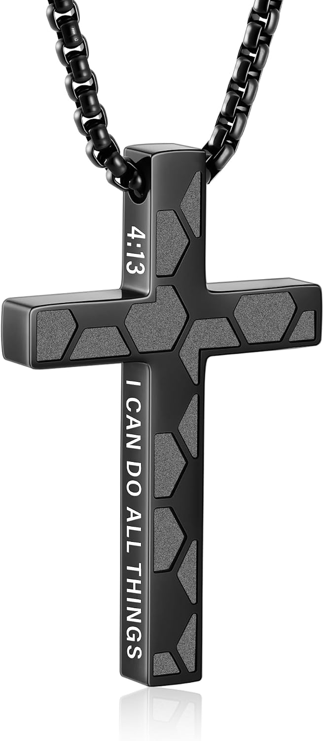 Gnamy Soccer Cross Necklace Gifts for Boys Men, Cross with Bible Verse Stainless Steel Pendant Chain Game Day Stuff Christian Religious Jewelry Gifts for Teenage Teen Boys Kids