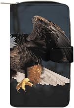 3D Bald Eagle Wallet for Women Leather Bifold Wallet Compact Cute Cash Purse Ladies Clutch Wallets Large Capacity Credit Card Holder Travel Zipper Coin Pocket