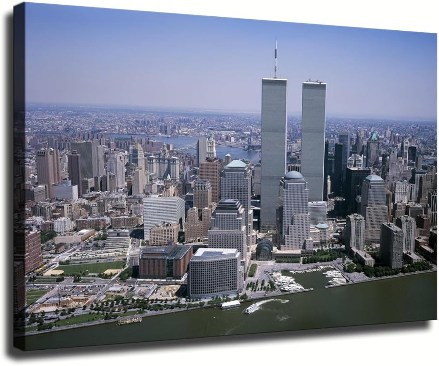 DYRQALIVAN New York City Twin Towers Canvas Wall Art Retro Skyline Poster Vintage Urban Architecture Photo Print Office Living Room Man Cave Modern Apartment Decor (Unframed,12x18inch)