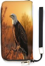 Golden Sunset Bald Eagle Vertical Long Clutch Wallet for Women PU Leather Card Holder Purse with Large Capacity