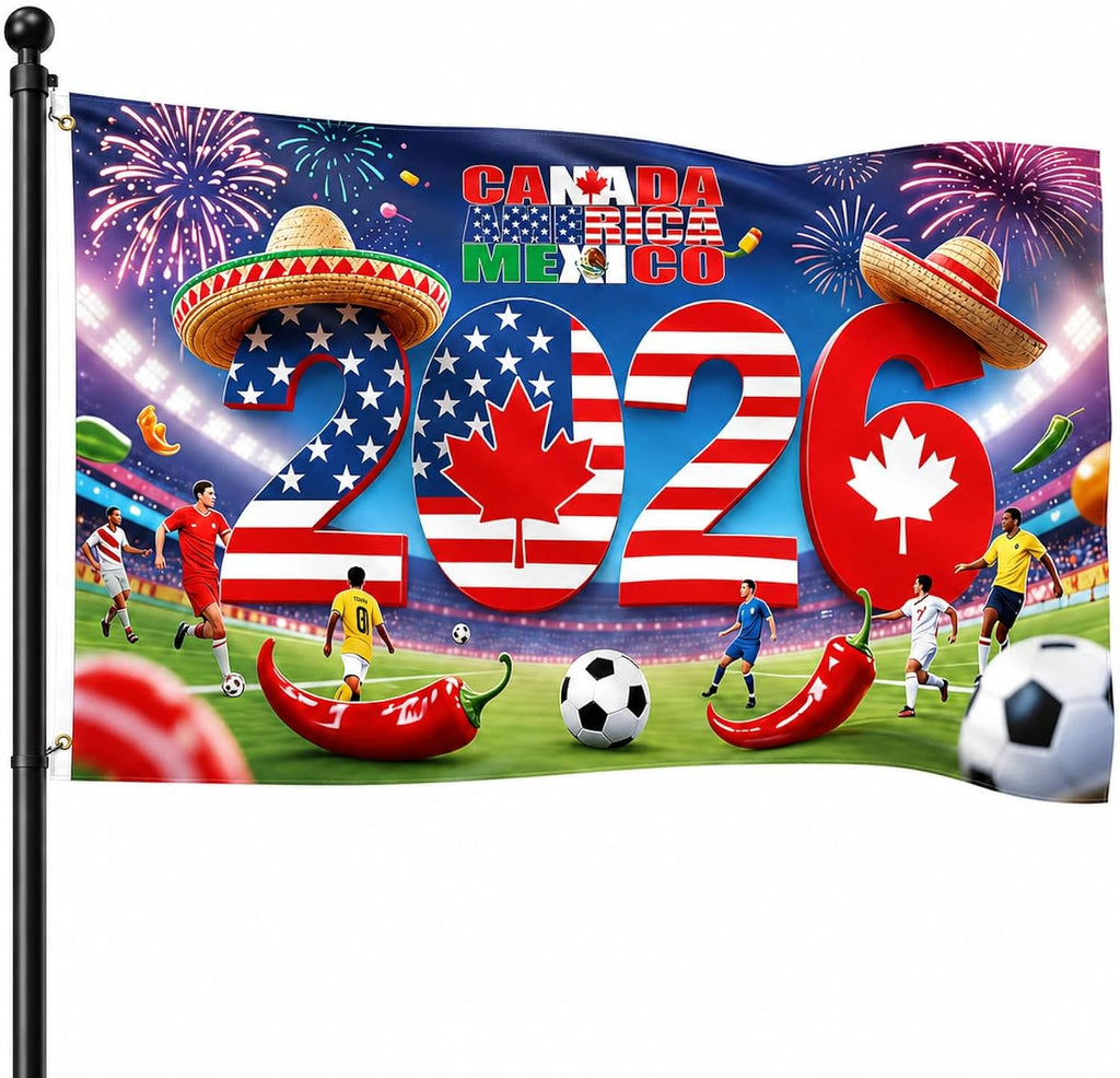 World Cup 2026 Outdoor Flag, Soccer Fans Banner, International Country Flag and Trophy Showcase, 59x35in Yard Sign (C)
