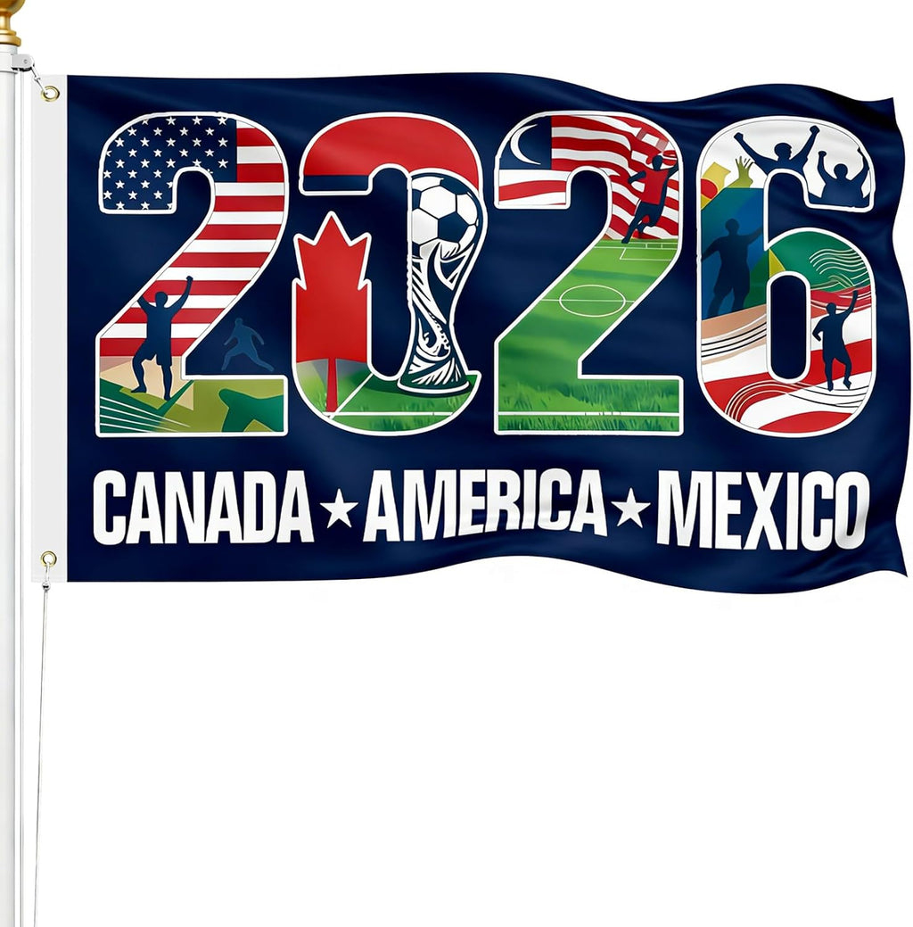 World Soccer Flag 2026 American Canada Mexico Football Supporters Banner, 5×3FT World Football Flags 2026 for Outdoor Terrace Decoration and Fan Gathering Events, Great Soccer Fans Gifts