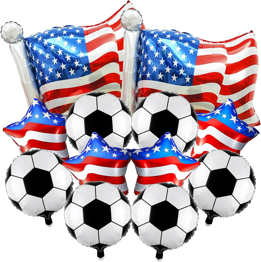 4D Soccer Party Balloons, Flag balloons, Soccer Theme Party Decorations, World Cup Sport Theme Birthday Party Balloons (USA)