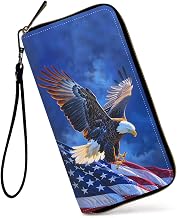 Womens Wallet, Large Capacity PU Leather RFID Blocking Wristlet Wallets B Bald Eagle Flag Design for Women Ladies Men Credit Card Holder Zipper Wallet Phone Holder Clutch Travel Purse