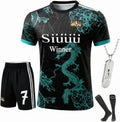 Kids Soccer Jersey Uniform Set #7 | Complete 4-Piece Kit with Shirt, Shorts, Socks & Player Necklace for Boys & Girls