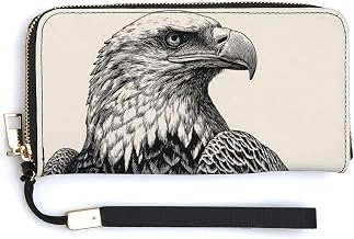 Bald Eagle Woodcut Black And White PU Leather Clutch Long Bifold Wallet, Coin Purse Credit Pass Case, Durable Card-Holder Money Storage for Women Men