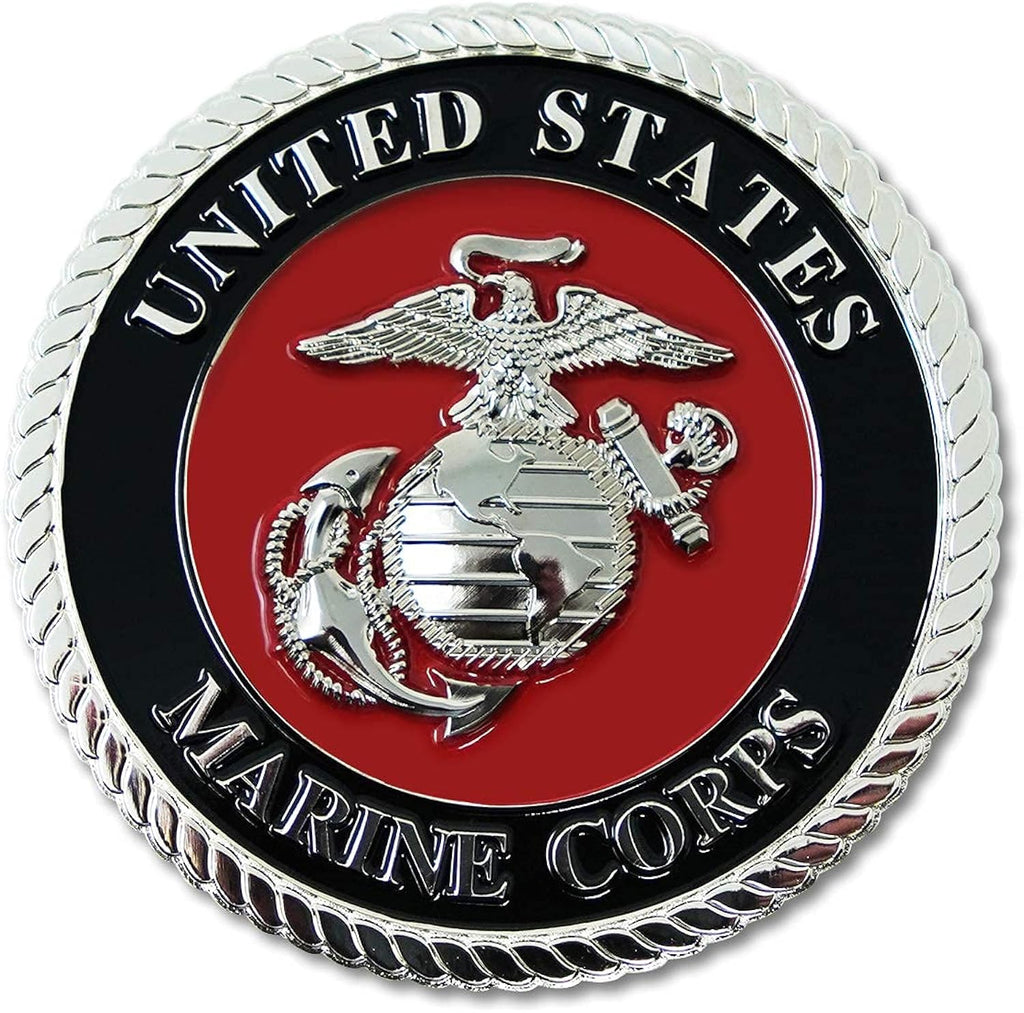 Military Gift Shop 3.5" USMC Medallion, Marine Corps Eagle Globe Anchor Emblem, Veteran Gift - Red, Silver, Black