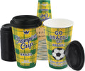 16 oz Champion Cup A Salute To Brazil, 5-Time World Soccer Champion, 24 Sets Disposable Paper Party Cups with Lids for Fan Event Decorations Game-Day Festival, VAI BRASIL 2026