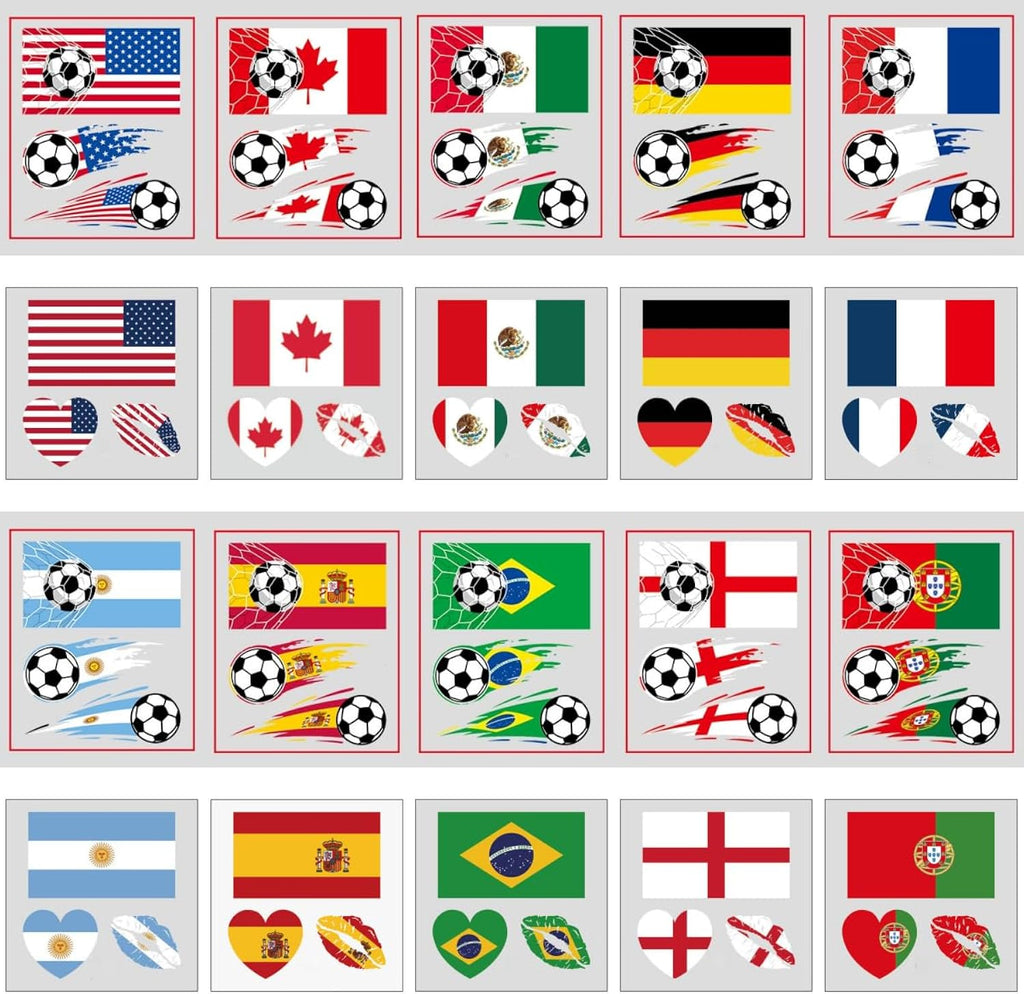 2026 World Cup Temporary Tattoos Sticker for Soccer Fans, 60PCS 20 Sheets Country Flags Tattoo Stickers for all Ages Boy Girl Teen Soccers Party Game Days Watch Parties, Waterproof Sweat Proof Vinyl