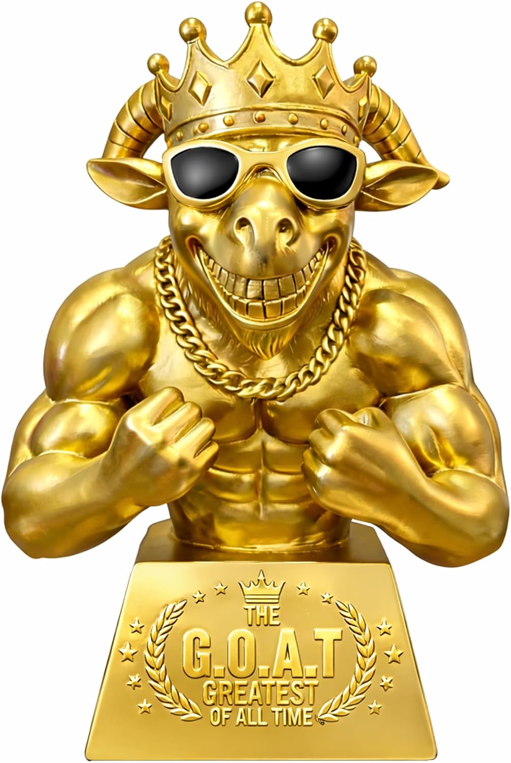 9" Muscle Goat Trophy Funny Award, 'Greatest of All Time' Resin Gold G.O.A.T. Trophies Decor for Football Champions, Soccer MVP, Best Player Gifts, Employee of the Month, 5.5"L x 4.4"W x 9"H