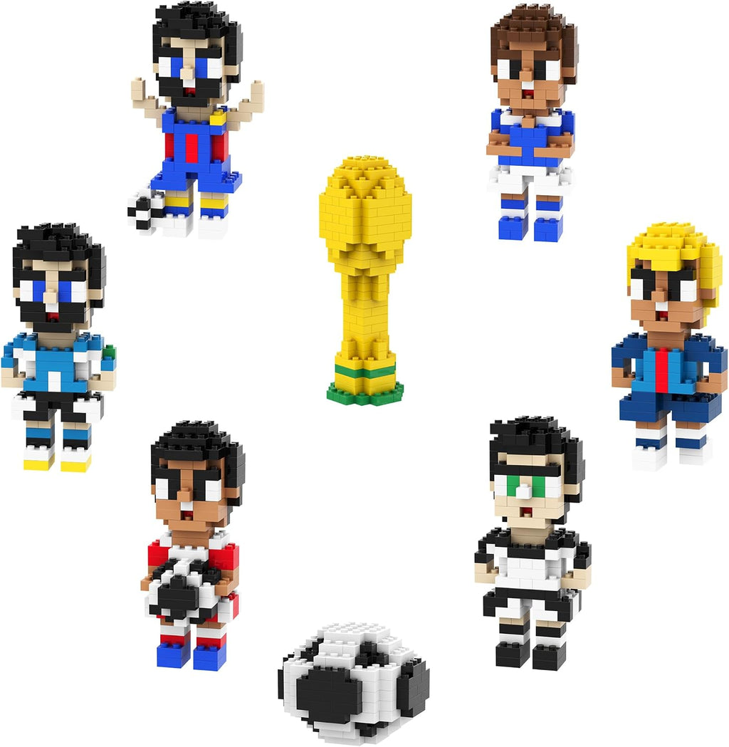 8 Piece Soccer Ball Minifigures Toy Building Blocks Set - STEM Little People Collector, Comes with Trophy Soccer Ball Model, for Boys Teens and Adults Book Shelf Soccer Fans World Cup 2026 Gifts