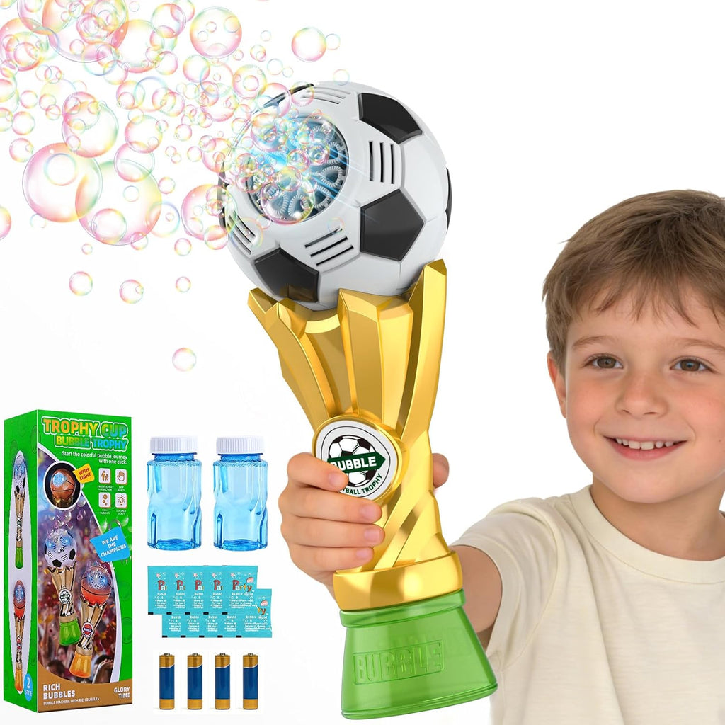 Football Trophy Bubble Wand,Soccer World Cup Bubble Machine for Kids,Light Up Bubble Maker,Bubble Blower,Outdoor Party Birthday Bubbles Toy for Toddlers,Gift for Boys Age 3-8 Years Old.
