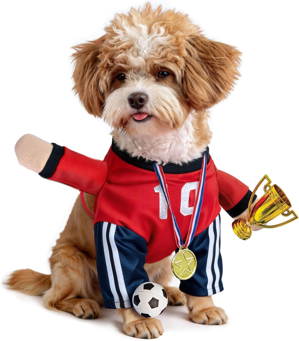 T2Y Dog Soccer Costume - World Cup Jersey Red No.10 Standing Football Player Pet Outfit, Dog Soccer Jersey, Funny Party Cosplay, Adjustable Breathable Sports Clothes for Small Medium Large Dogs (S