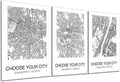 Custom Map Wall Art Print Poster Set of 3 City Map Street Black & White