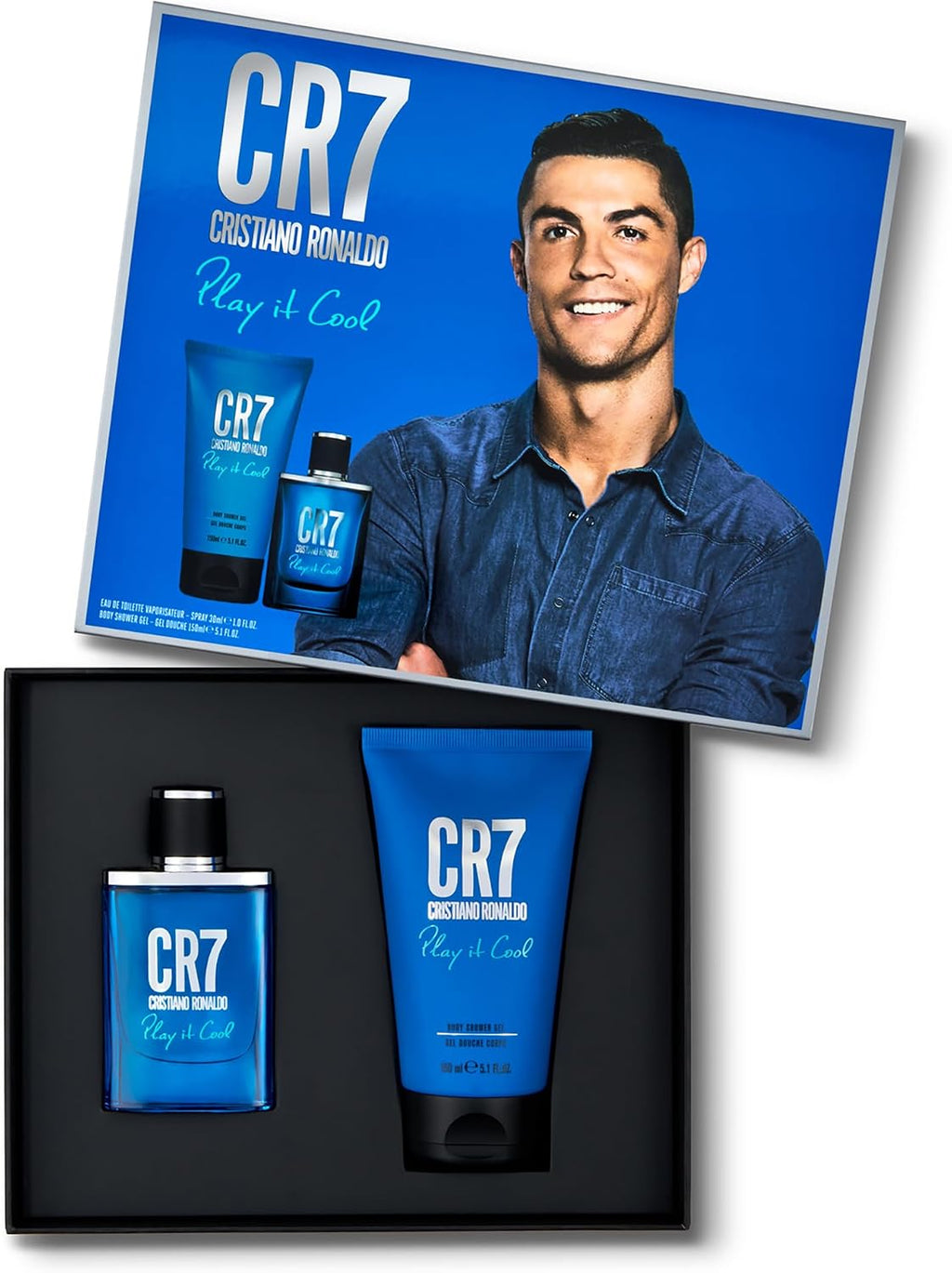 CR7 Play It Cool, 2 pc - Fresh Aromatic Body Wash for Men - Fougere Fragrance - Perfumed Shower Gel and EDT Gift Set for Men