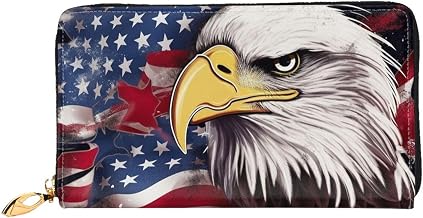 America Us Flag Bald Eagle Women Wallets Leather Zip Around Clutch Purses Waterproof Credit Card Holder With Phone Holder Ladies Travel Coin Purse