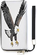 Sketch of Bald Eagle Diving Vertical Long Clutch Wallet for Women PU Leather Card Holder Purse with Large Capacity