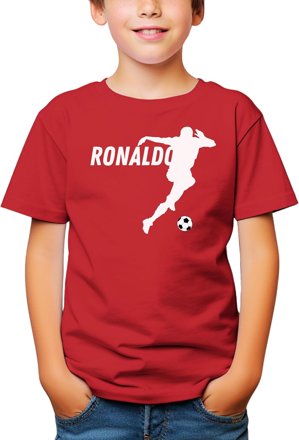 Ronaldo Action Silhouette Youth T-Shirt | Goat Soccer Legend Tee | Fan Gift for Boys & Girls