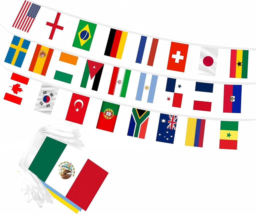 1 Set 48 Countries International World Flag Bunting for 2026 World Cup,Small Mini 48 Flags Soccer String Banner Party Decorations for Sports Game Events,School,Office,Garden,Classroom,Bar,Grand Opening