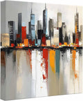 Wood Canvas Wall Art, City Scenery Wall Decor for Office Kitchen Dining Room, Contemporary Cityscape Abstract Aesthetic Canvas Prints Artwork Ready to Hang Home Decor, Housewarming Gift 12''x12''