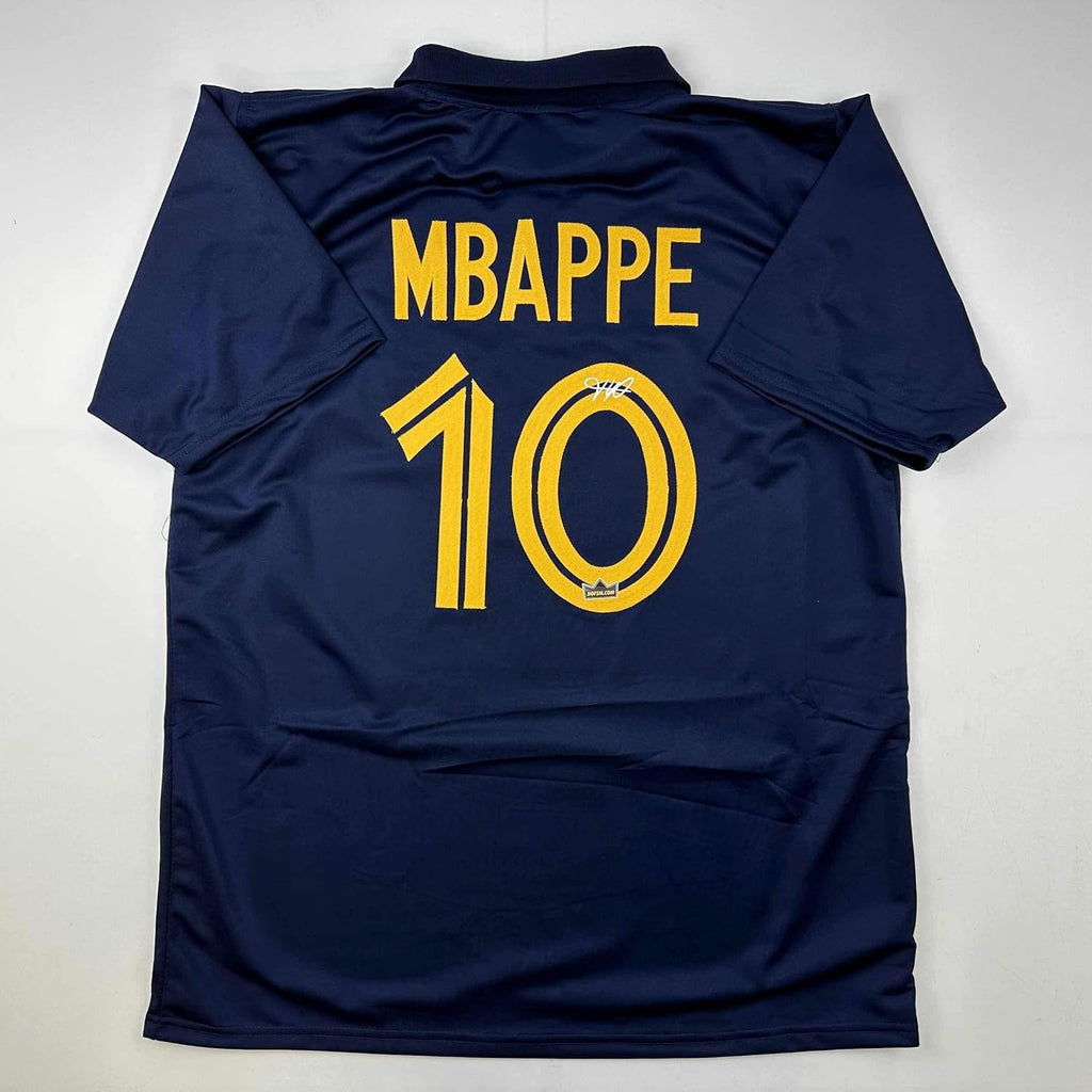 Facsimile Autographed Kylian Mbappe France Blue World Cup Reprint Laser Auto Soccer Jersey Size Men's XL