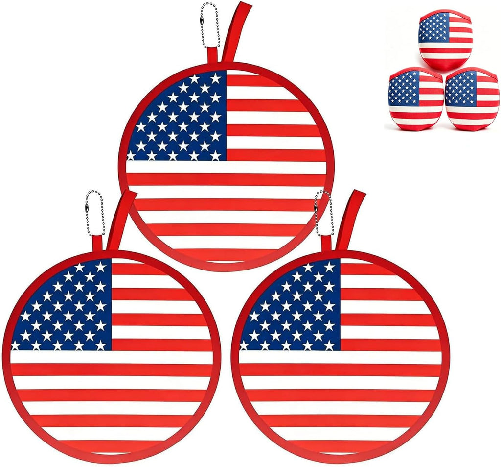 2026 World Cup American Flag Folding Hand Fans 3 PCS, Patriotic Decorations 8.2" Fabric Round Foldable Fans with Matching Storage Pouches, Patriotic Fans for Game Day and Party USA