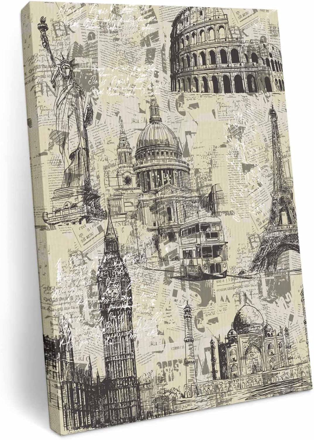 Ship Next Day - Brown Architecture Wall Art, Abstract City Vintage Eiffel Tower Canvas Print Painting Artwork Picture for Wall Living Room Bathroom Bedroom Kitchen Office Dining Room Decor 8"x10"