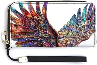 Stained Glass Bald Eagle with Sunglasses Flying PU Leather Clutch Long Bifold Wallet, Coin Purse Credit Pass Case, Durable Card-Holder Money Storage for Women Men