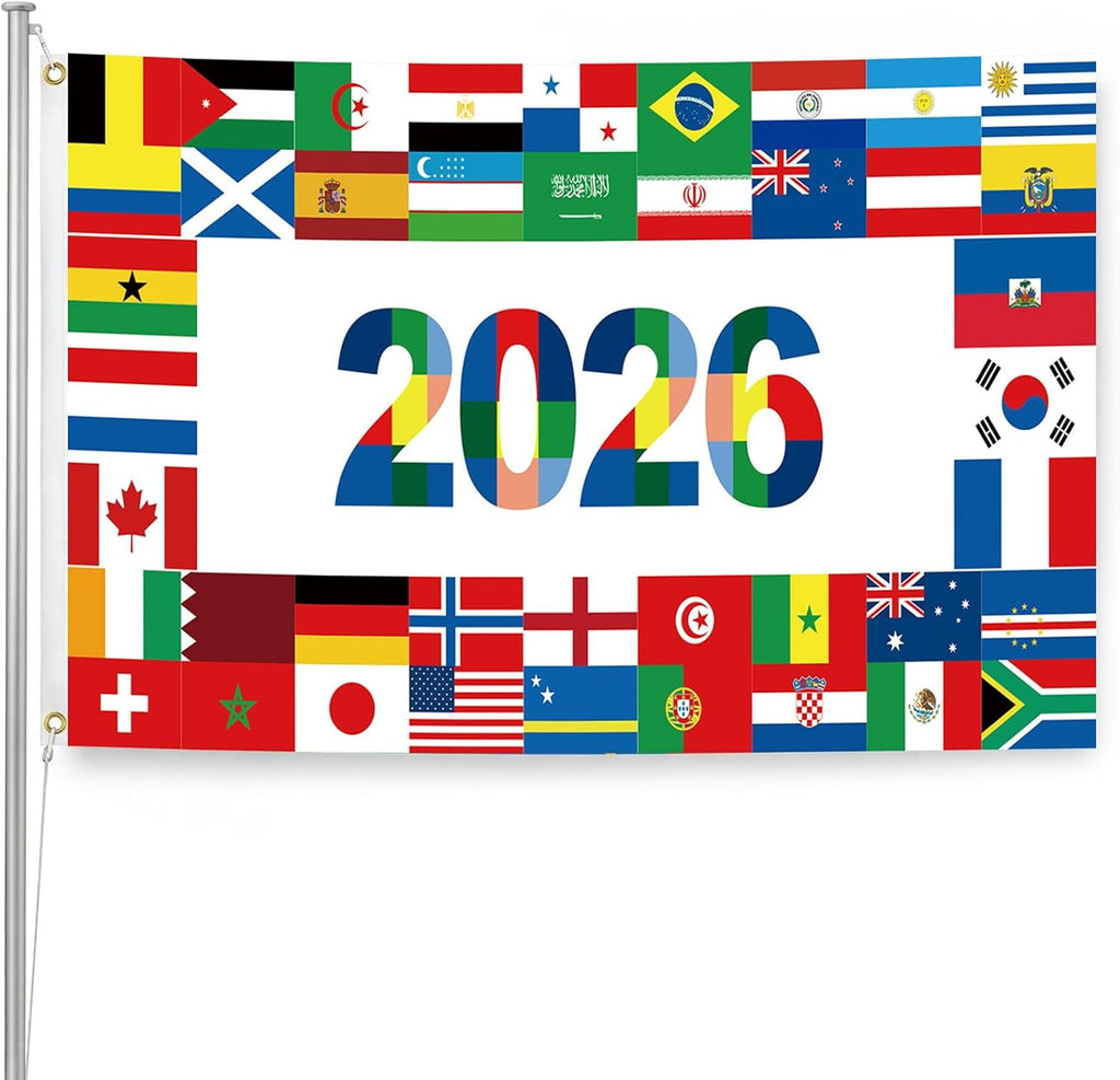 World Cup Flag 2026 International Country Flag&Trophy Showcase Decorations Football Supporters Banner,Soccer Merchandise Accessories,Great Soccer Fans Gifts,59x35in Yard Sign Garden Outdoor Flag
