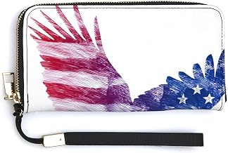 Bald Eagle Silhouette American Flag PU Leather Clutch Long Bifold Wallet, Coin Purse Credit Pass Case, Durable Card-Holder Money Storage for Women Men