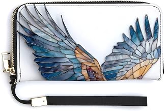 Stained Glass Bald Eagle Flying PU Leather Clutch Long Bifold Wallet, Coin Purse Credit Pass Case, Durable Card-Holder Money Storage for Women Men