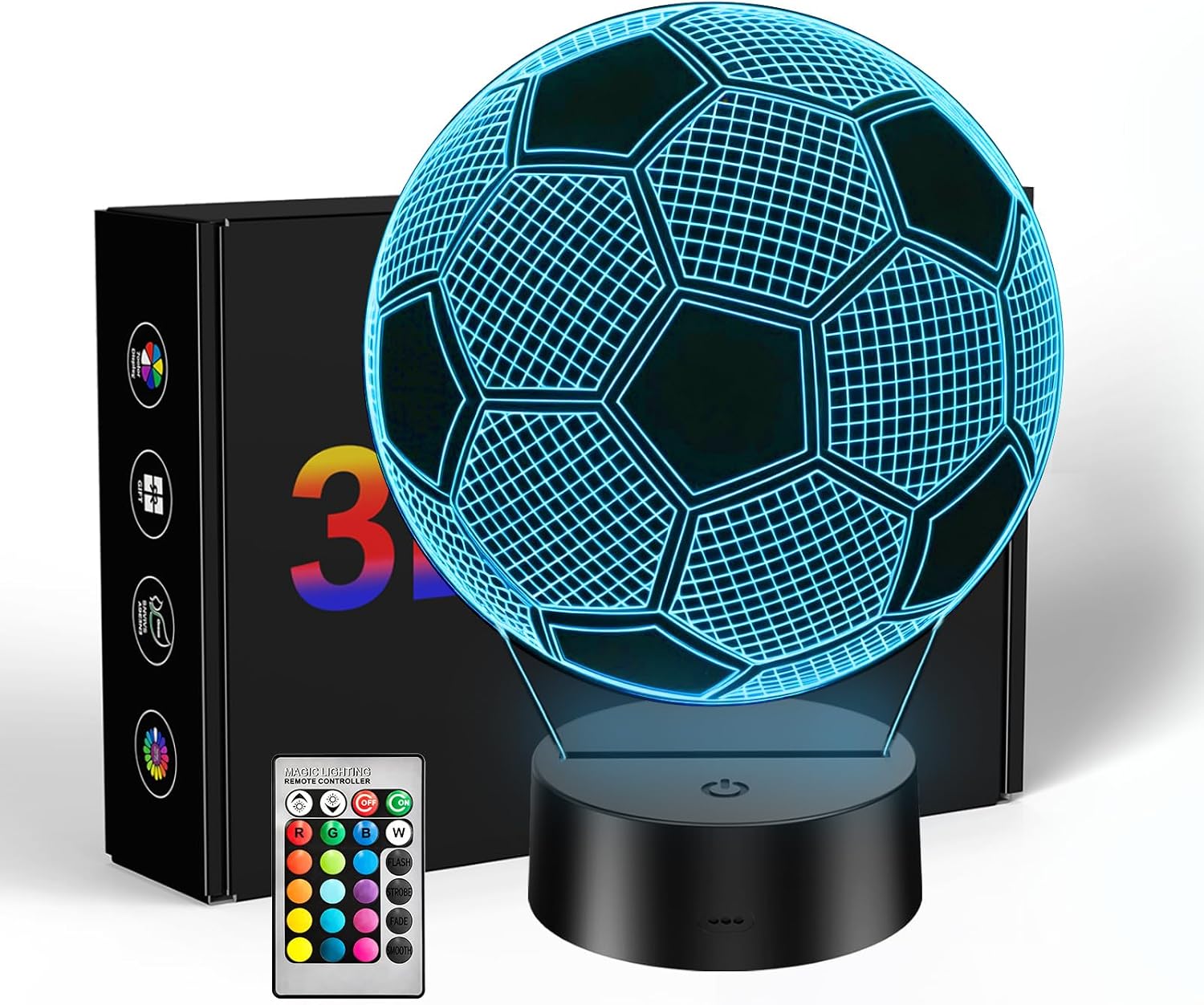 WFSLEI Soccer Gifts for Teens Boys Girls, Soccer Stuff 3D Illusion Lamp Night Light Boys Room Decor, 16 Colors Change 6-8-12 Year Old Boy Sports Fan Birthday Christmas Easter Gifts