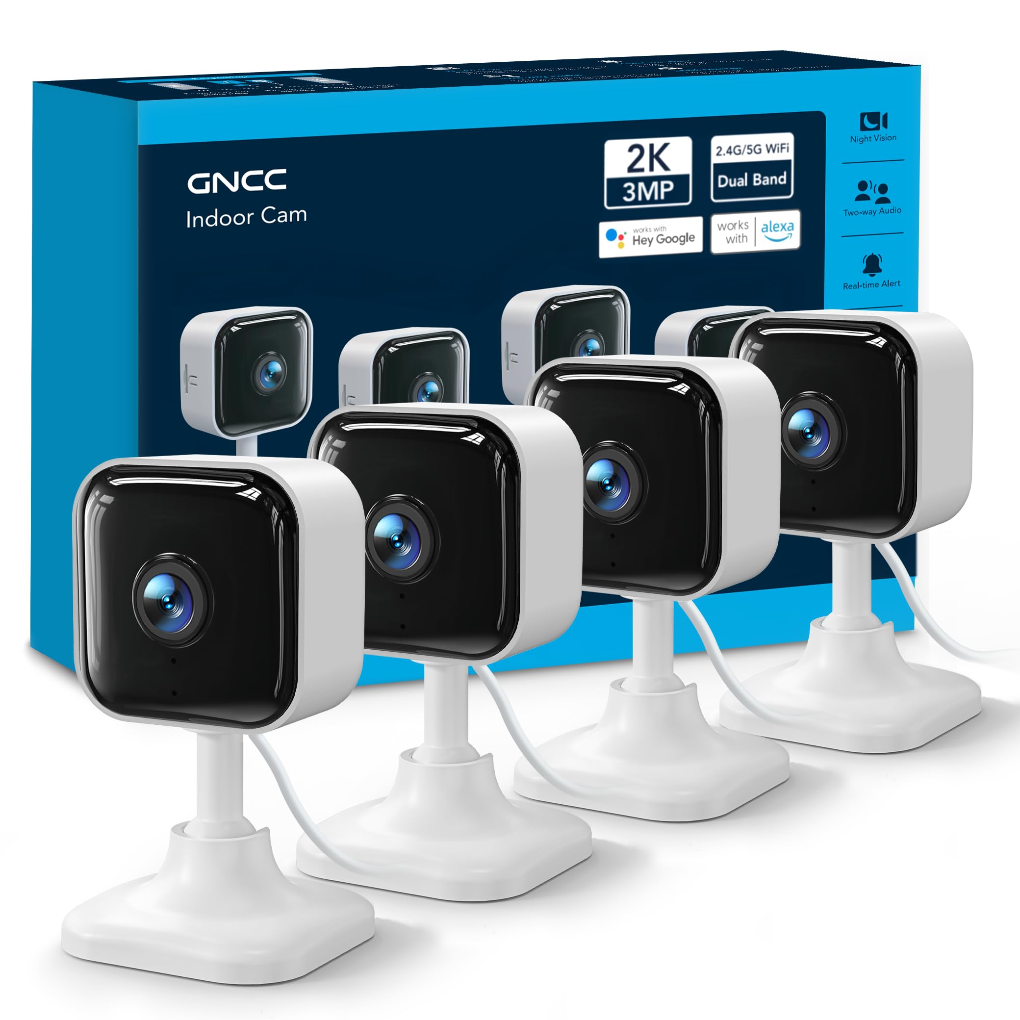 GNCC 2K Indoor Cameras for Home Security with Phone App, 2.4G/5G Mini Pet Cam w/Human/Motion/Sound Detection, Compatible with Alexa, Cloud Storage Optional, Fixed View, Plug-in, 2 Pack (Copy) (Copy) (Copy)