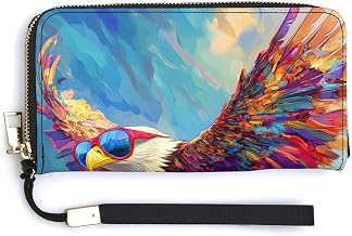 Bald Eagle Flying with Sunglasses PU Leather Clutch Long Bifold Wallet, Coin Purse Credit Pass Case, Durable Card-Holder Money Storage for Women Men