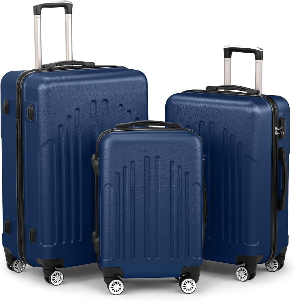 Karl home Luggage Sets 3 Piece, ABS Hardside Suitcase Set with Double Spinner Wheels & TSA Lock for Travel Business, 3-Piece Set (20/24/28), Navy Blue