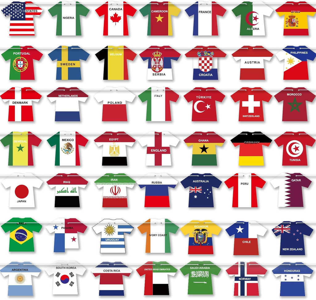 2026 World Cup Soccer Jersey Flag Bunting Banner 50 Pcs International Country String Flags Garland Merchandise for Sports Themed Parties Olympic Celebrations Decorations(Not among the top 48 teams）