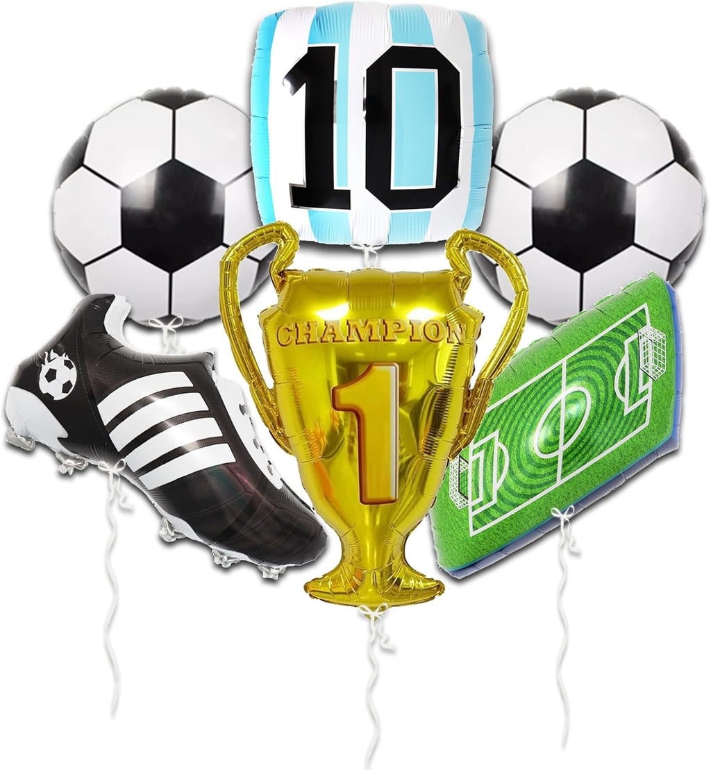 Soccer Ball Balloons Foil Balloon Set, Gold Champion Trophy, Field Design, Sports Celebration, World Cup Football, Boys Birthday Party Decor