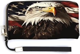 Bald Eagle Flag Veterans Clutch Purse Cute PU Travel Clutch Purses Large Capacity Ladies Wristlet Wallets Long Clutch Wallet with Zipper for Shopping Outside Traveling
