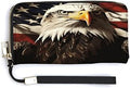 Bald Eagle Flag Veterans Clutch Purse Cute PU Travel Clutch Purses Large Capacity Ladies Wristlet Wallets Long Clutch Wallet with Zipper for Shopping Outside Traveling