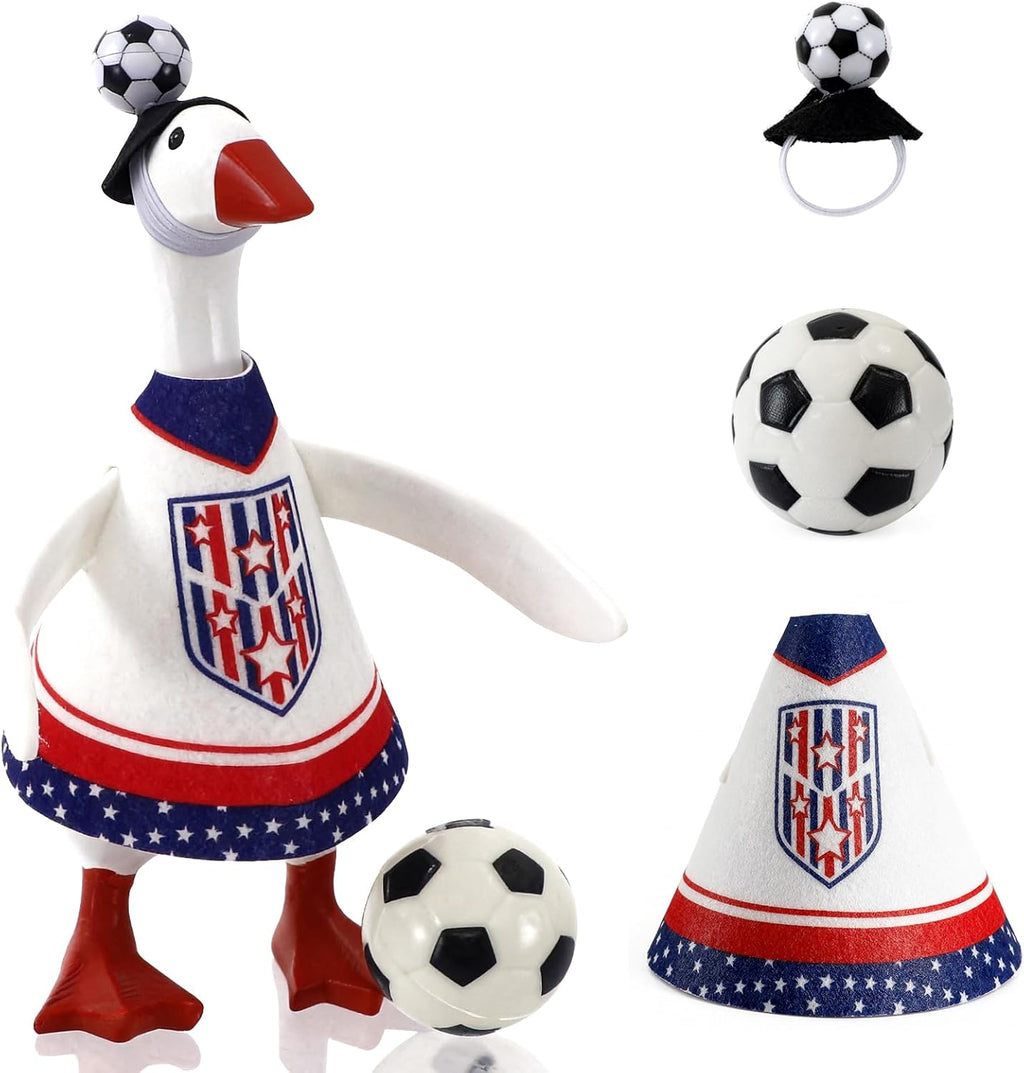 2026 World Cup Soccer Desk Goose Outfits 7 Inch, Desk Goose Outfits Felt Costume with Soccer, World Cup Decoration for Desktop Goose Statues, Gifts for Soccer Lovers (Star)